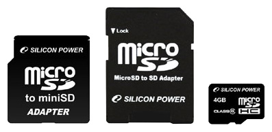 Карты памяти - Silicon Power micro SDHC Card 4GB Class 4 Dual Adaptor Pack